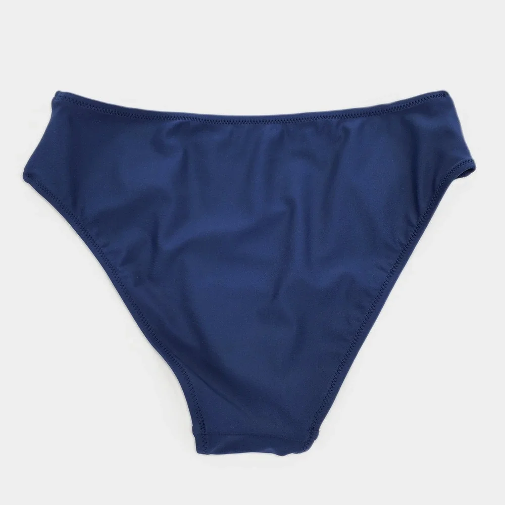 Cupshe High Waist Bikini Bottom Swimsuit Small Navy Blue Lined Stretch Quick Dry